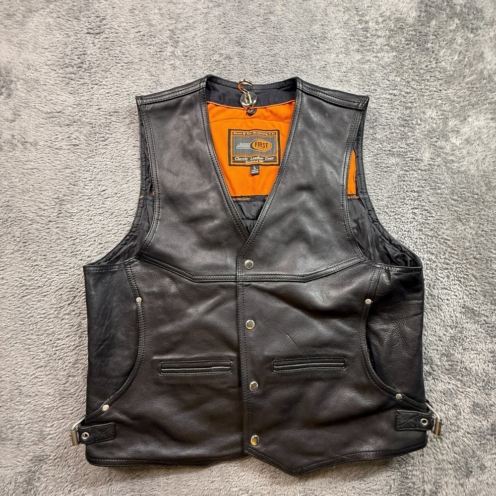 First Classics Victory Motorcycles Leather Vest Womens L Black Riding Gear